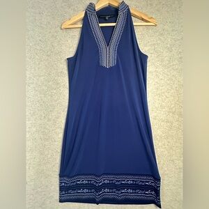 White House Black Market Navy Embroidered Halter Sleeveless Mini Dress